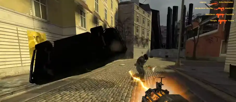 a car is thrown against a combine soldier