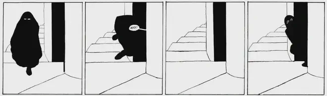 Catwoman infiltrates the Mosque by disguising herself with a Burka