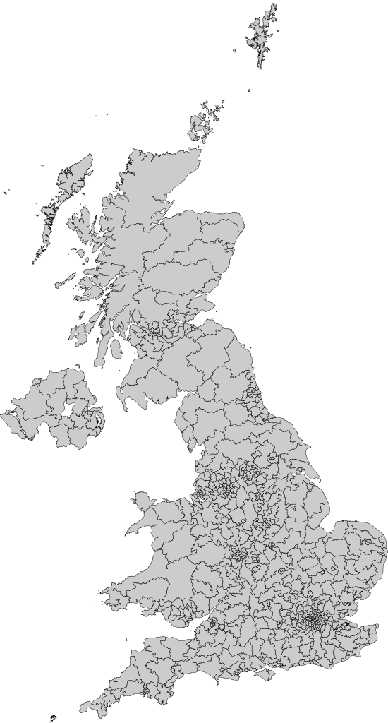 Image: A map showcasing the electoral constituencies of the UK.