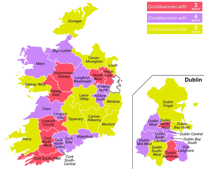 A map of Irish constituencies