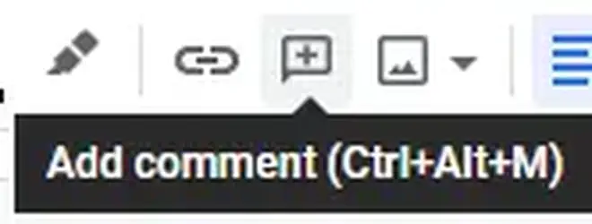 A screenshot showing the add comment icon on Google Docs.