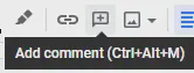 A screenshot showing the add comment icon on Google Docs.