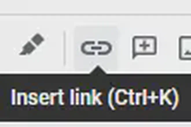 A screenshot showing the hyperlink icon on Google Docs.