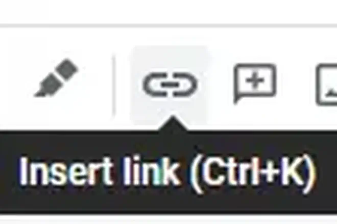 A screenshot showing the hyperlink icon on Google Docs.