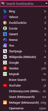 Image: A screenshot showcasing the Vivaldi drop down menu.