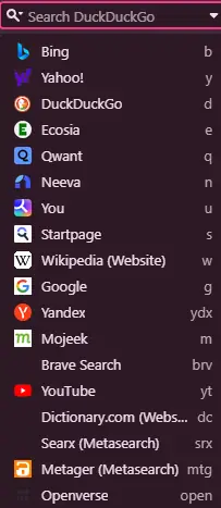 Image: A screenshot showcasing the Vivaldi drop down menu.