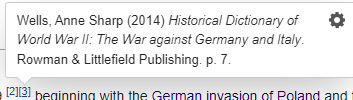 Image: A screenshot of the WW2 wiki page with the number 3 citation hovered over with the mouse, showcasing the source used on the article.