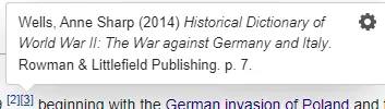 Image: A screenshot of the WW2 wiki page with the number 3 citation hovered over with the mouse, showcasing the source used on the article.