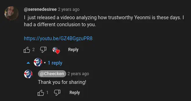 Image: A screenshot featuring the Serene’s comment.