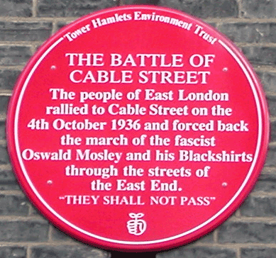 Image: A memorial plaque for the Battle of Cable Street.