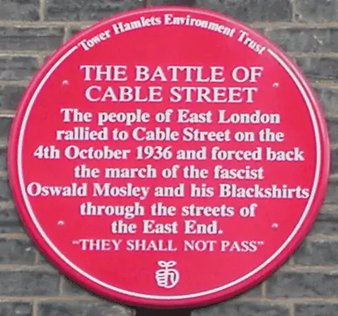 Image: A memorial plaque for the Battle of Cable Street.