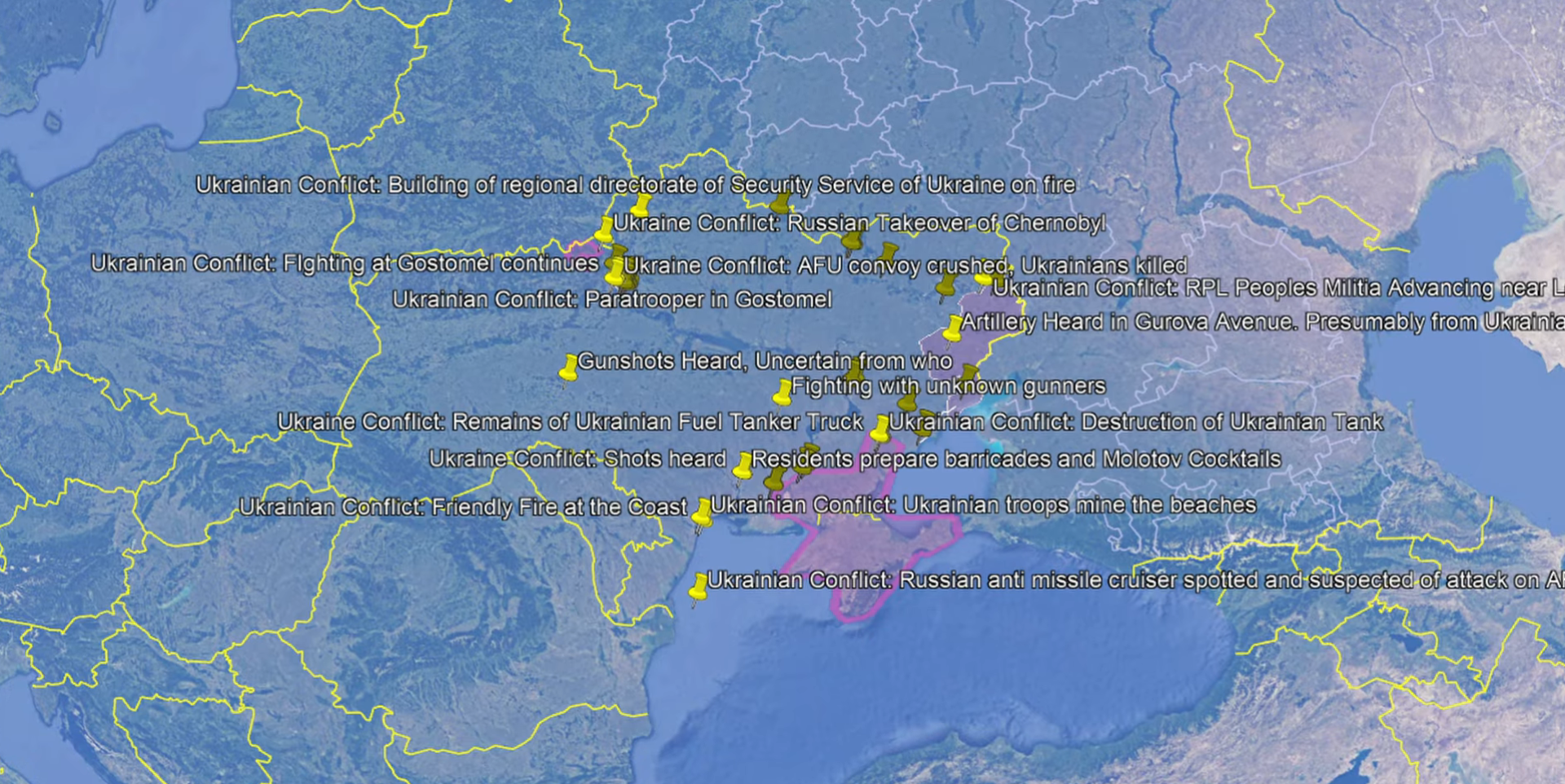 a google earth map keeping tracks of events in Ukraine