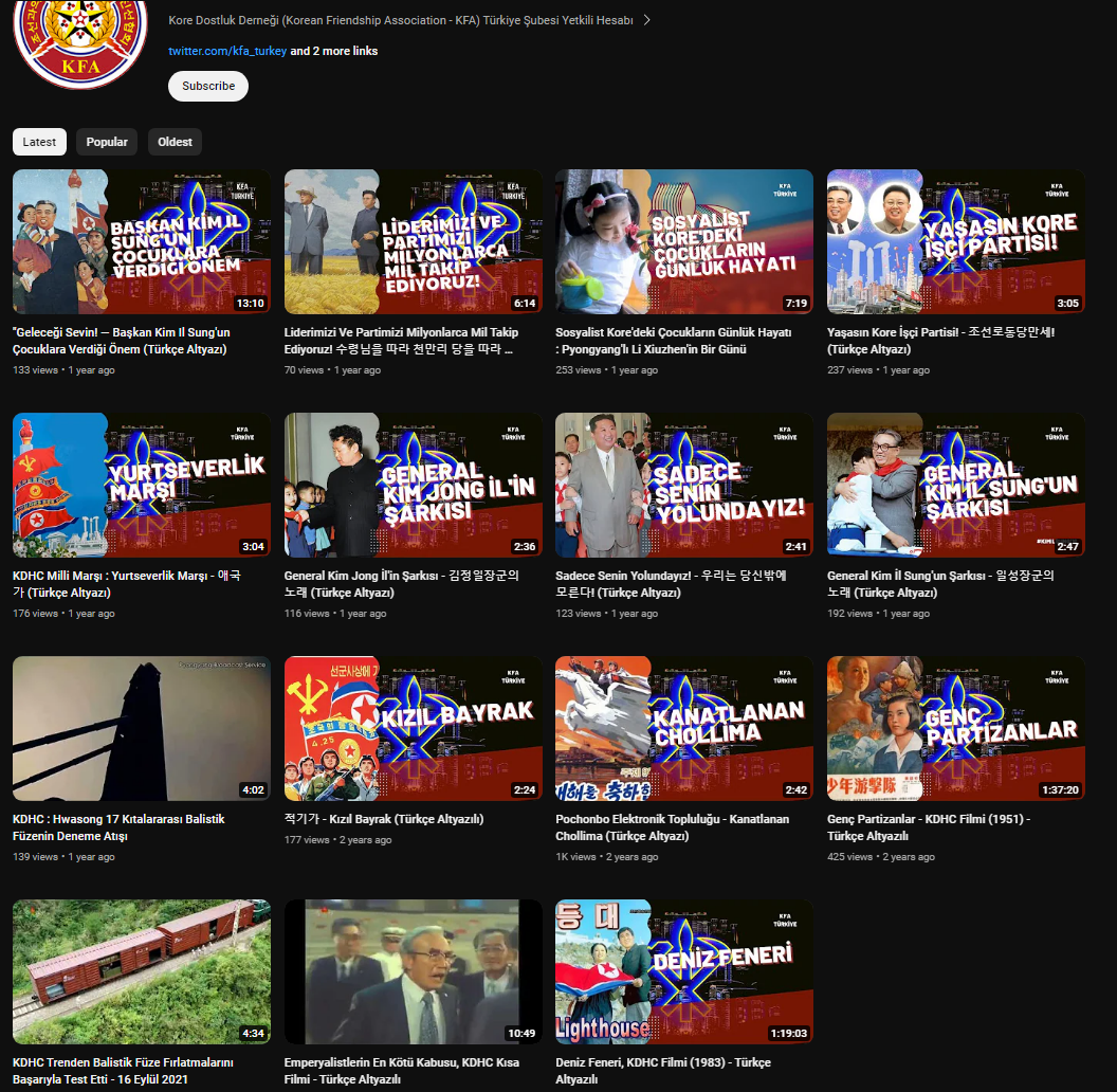 The contents of the Turkish KFA YouTube channel