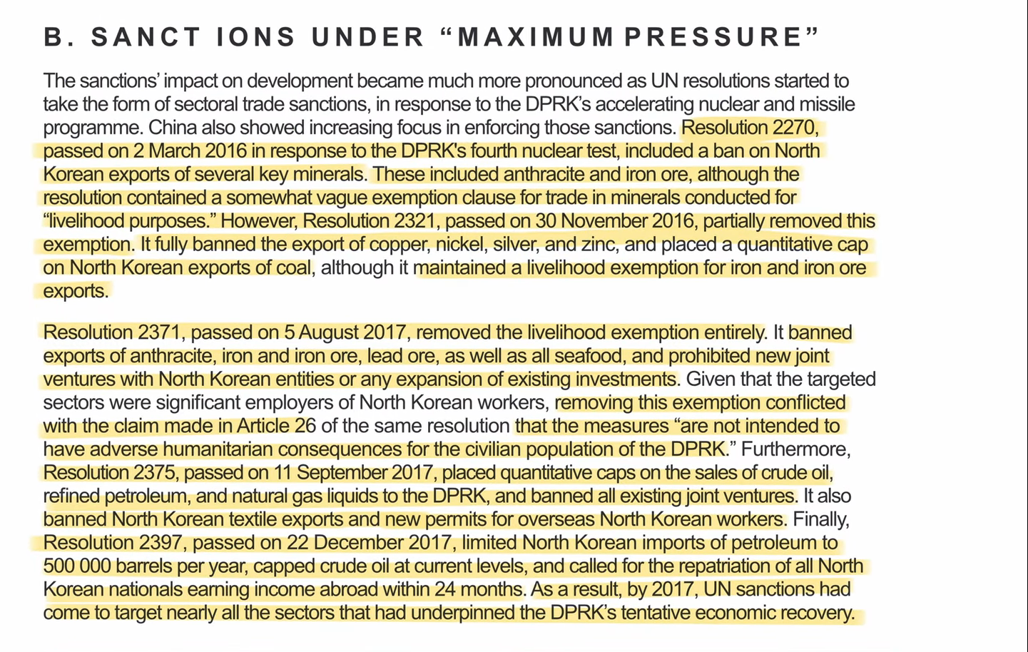 Image: An excerpt from the Korea Peace Now report, describing the consequences of the maximum pressure approach.