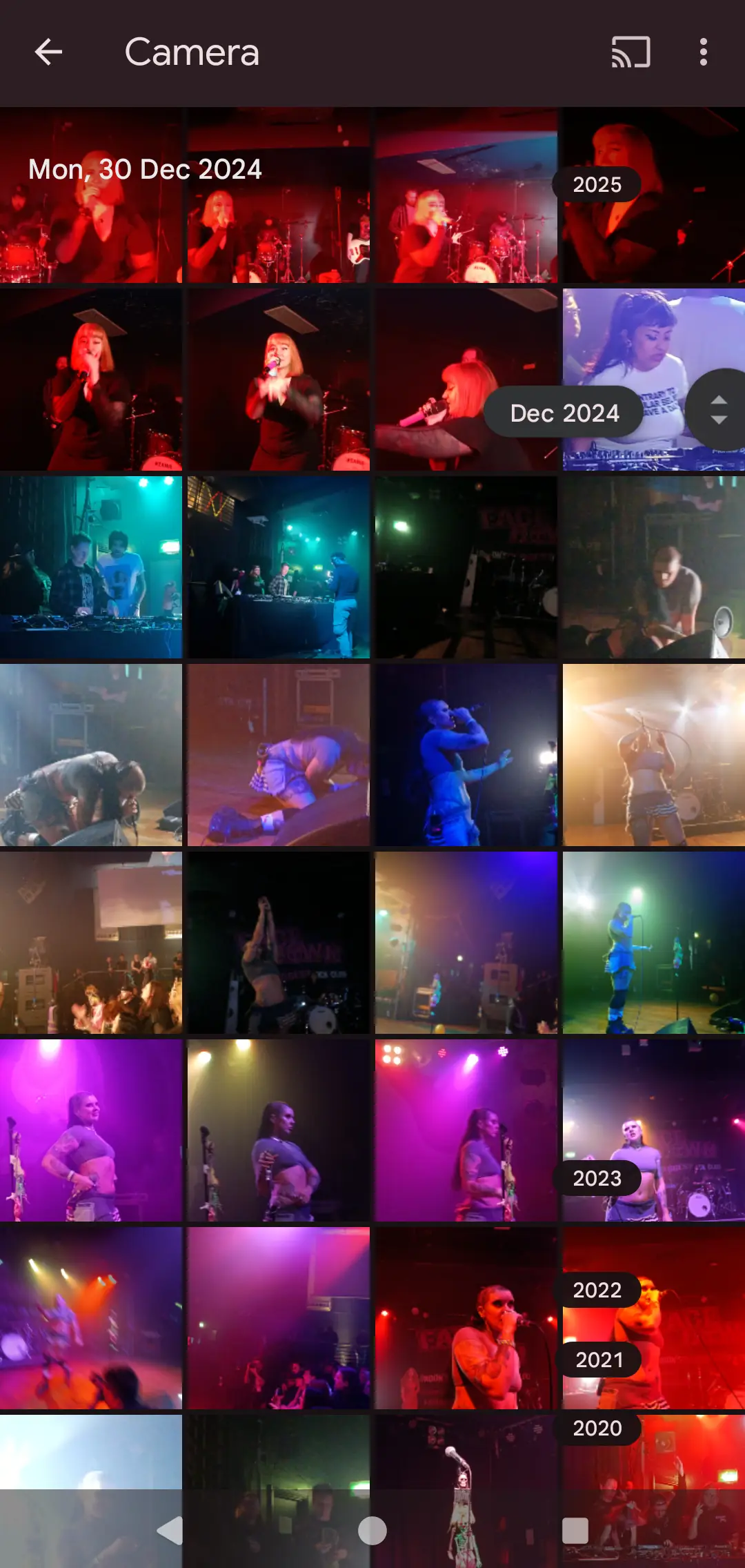 phone photo gallery of gig photos