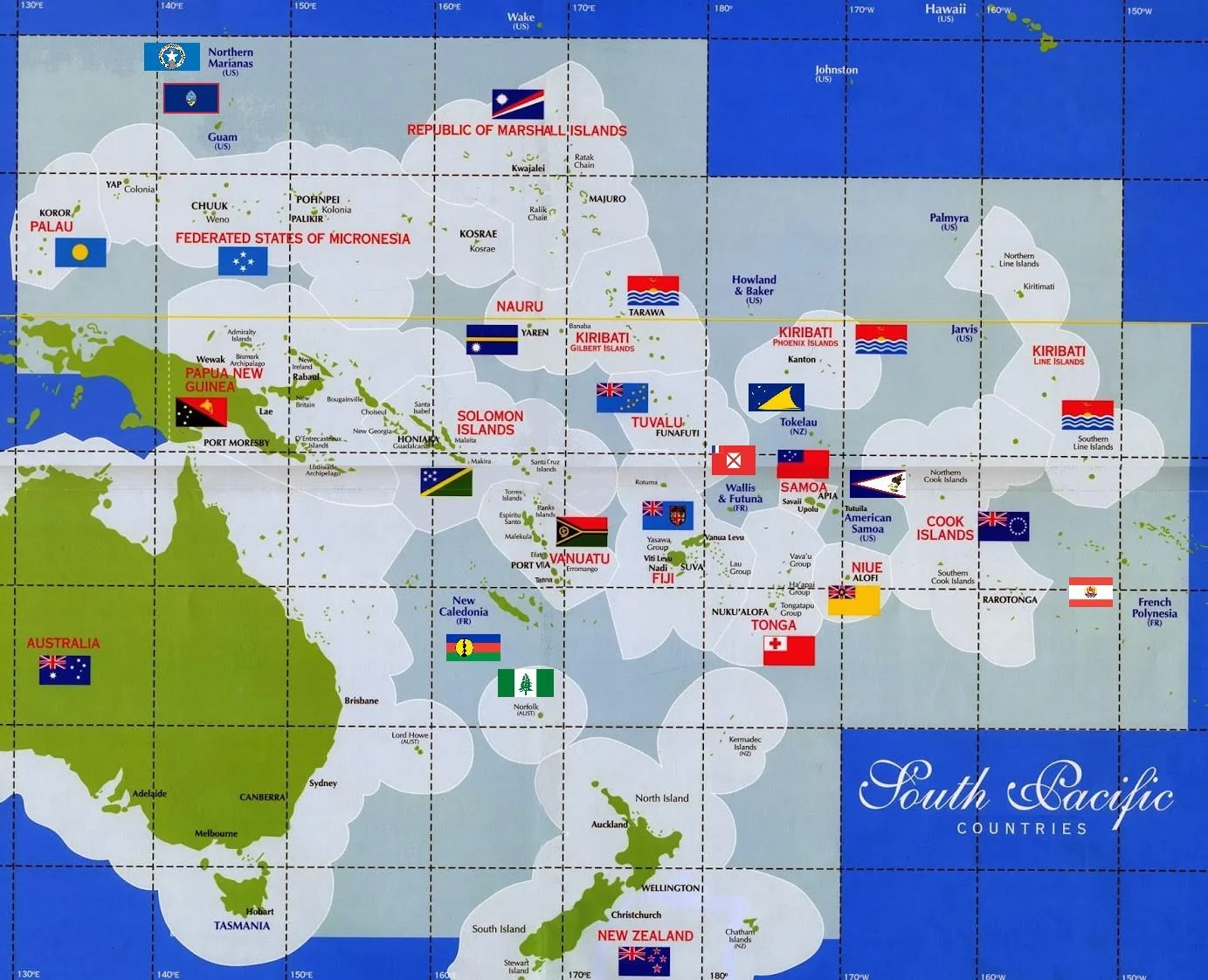 Image: A map showing the flags of Oceania.