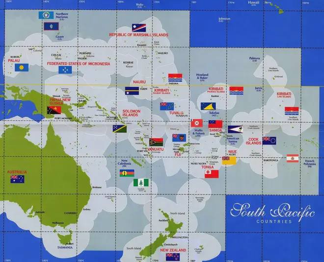 A map showing the flags of Oceania.
