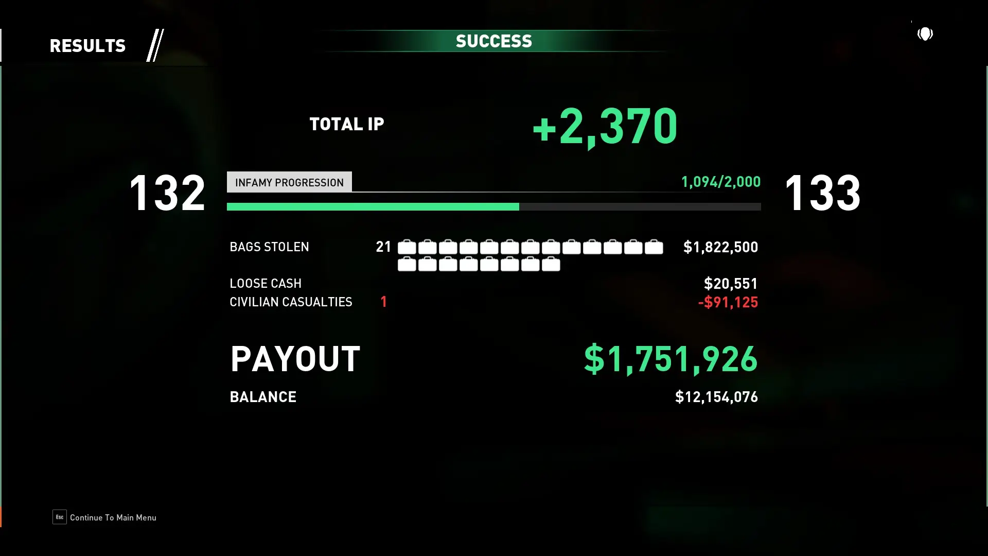 Payout Screen.