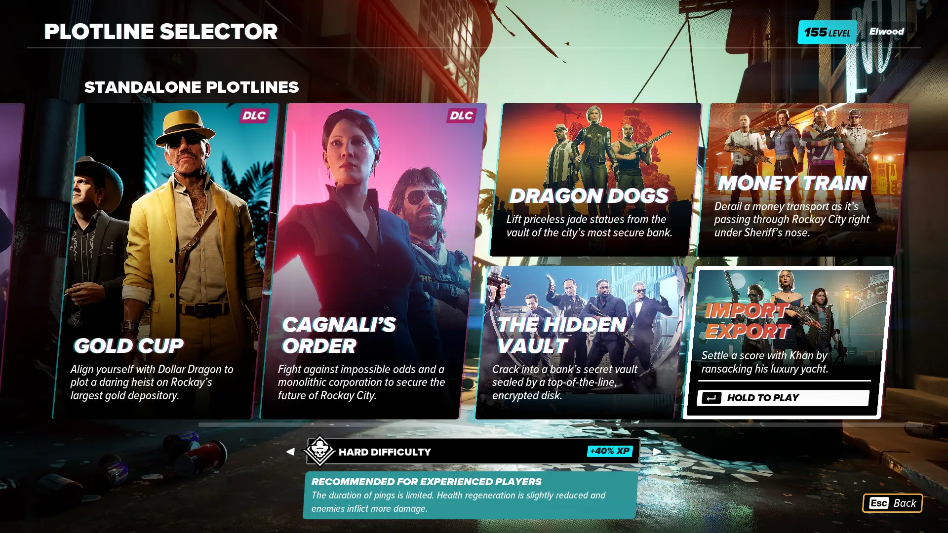 Showcasing the Plotline selector in Crime Boss.