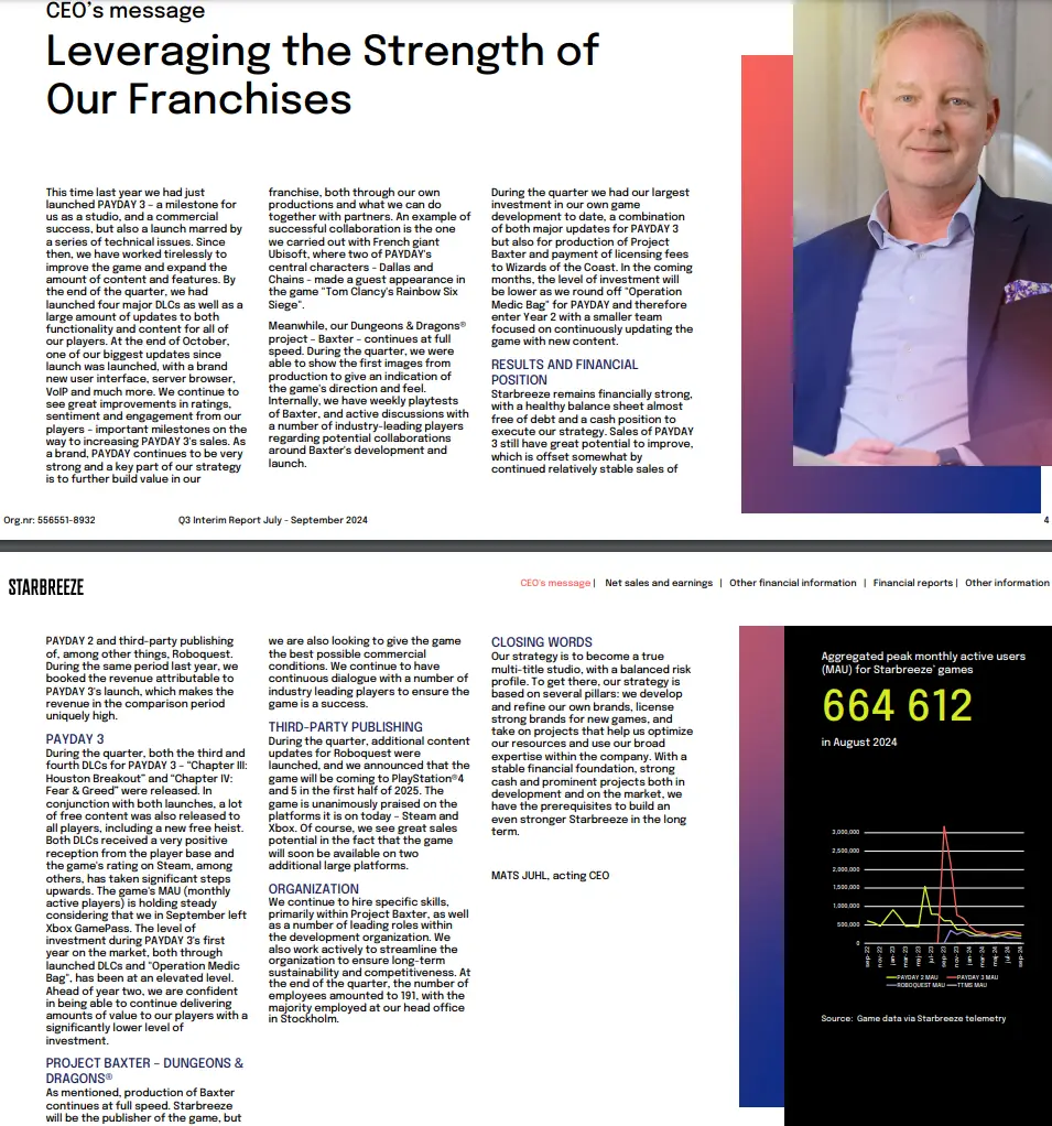 Looking at the Starbreeze report.