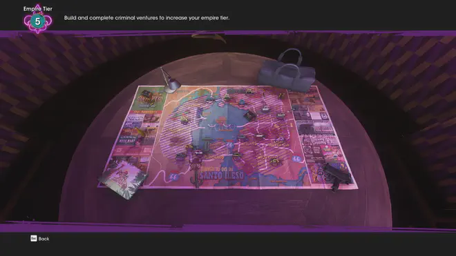 A map showing all of Santo Ileso’s districts in purple, under the control of the Saints