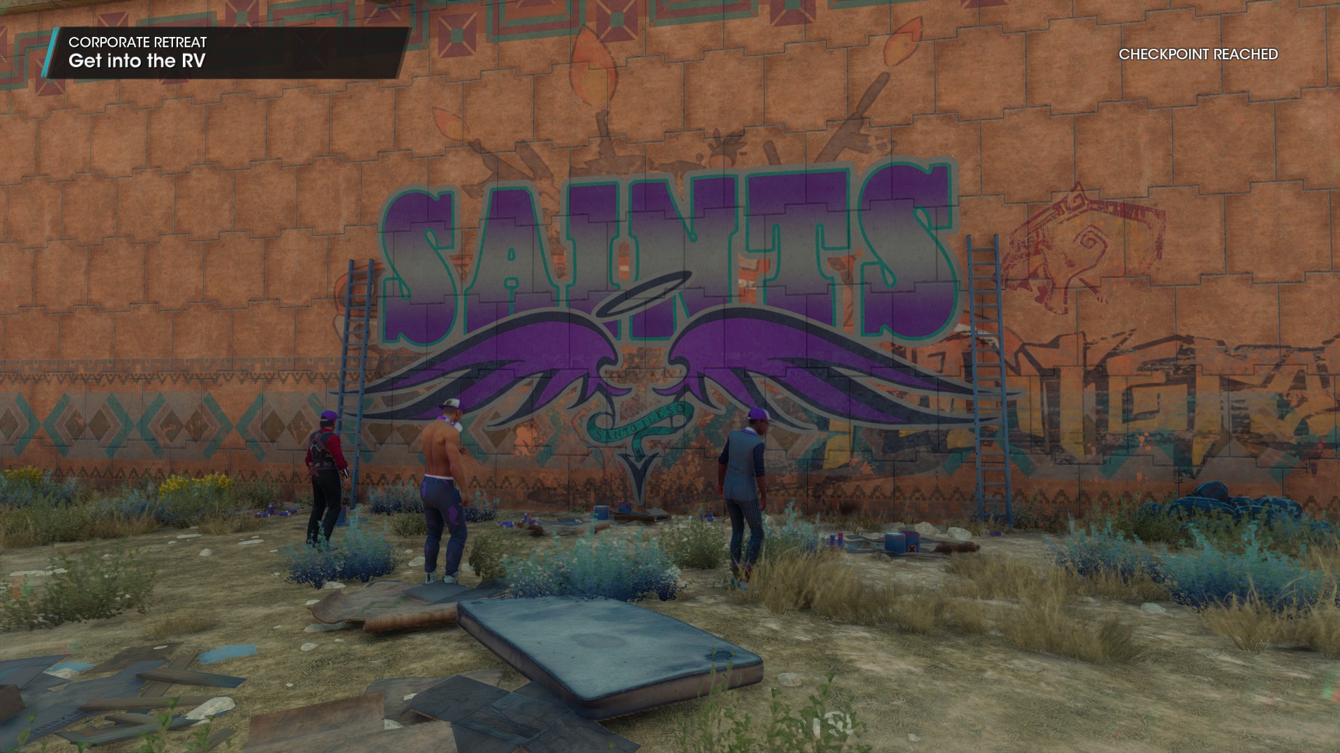 Image: A Saints gang tag is graffiti&rsquo;d on a wall