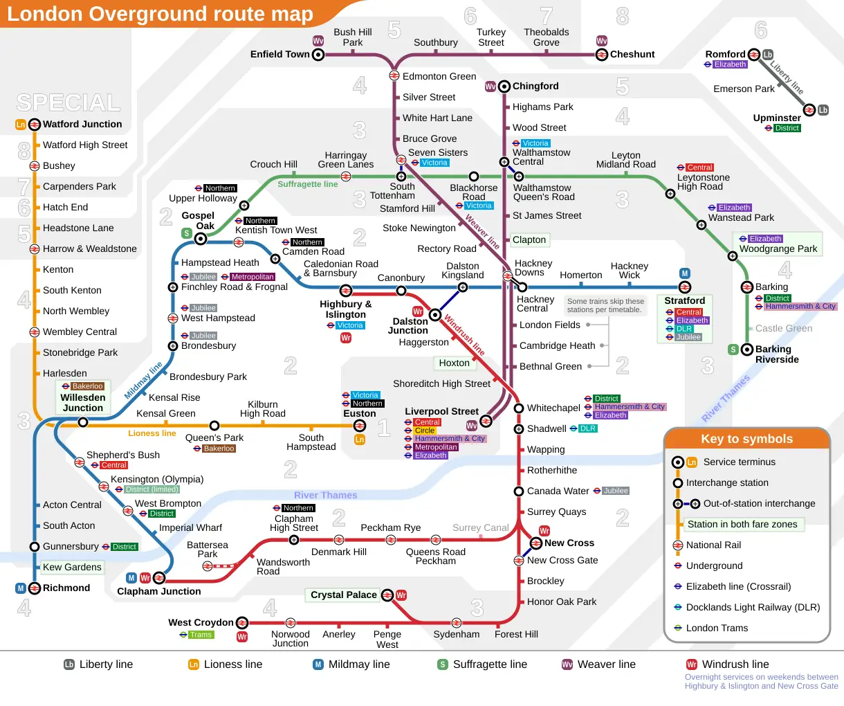 London Overground route map.