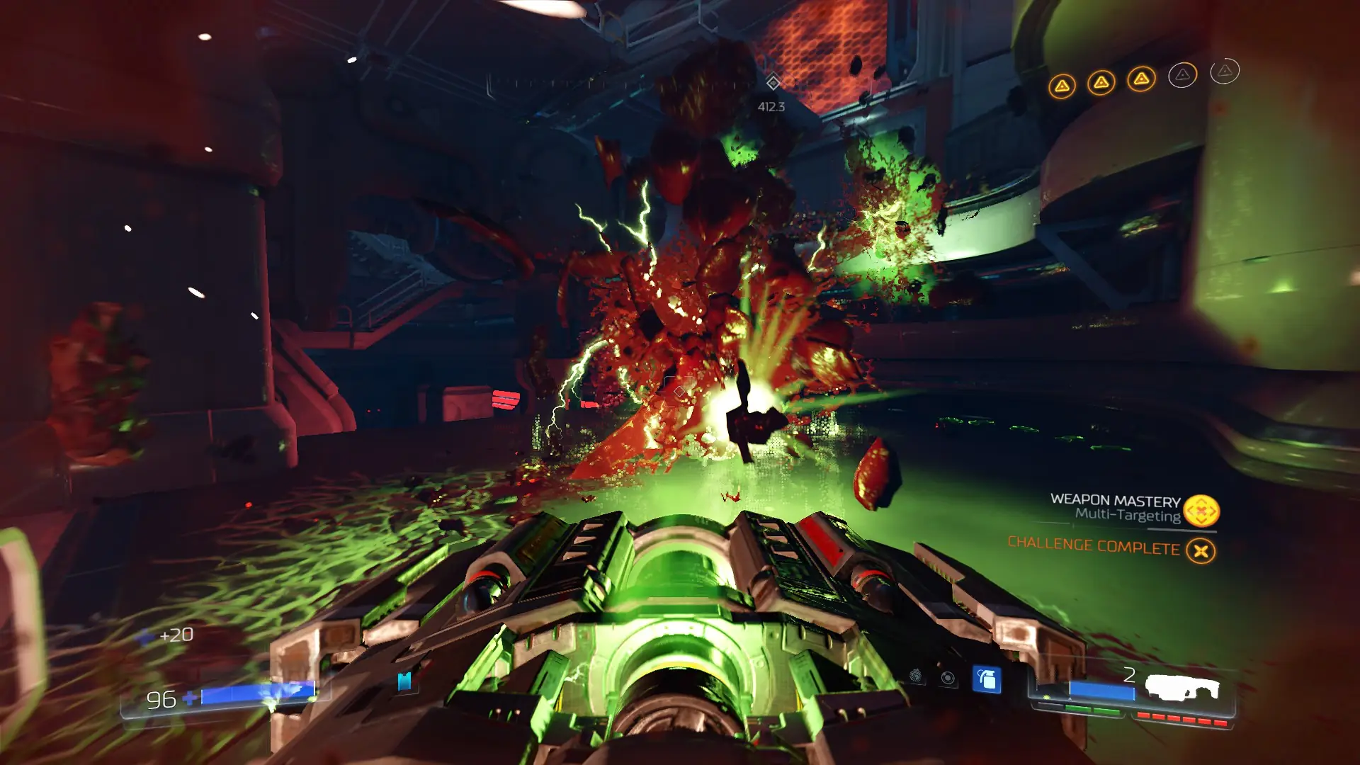 Blowing up demons with a BFG in Doom 2016.