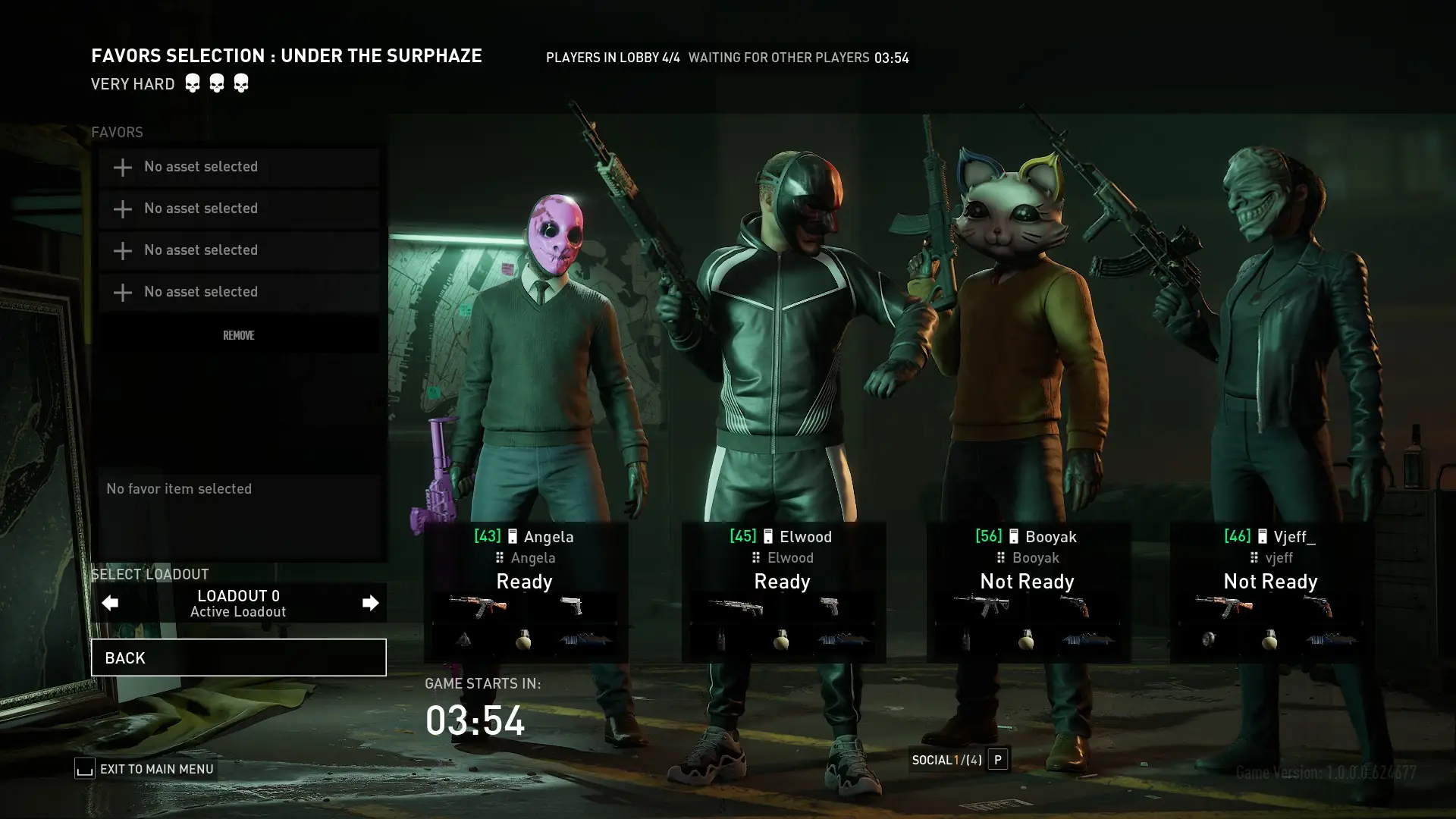 a team of players in a lobby screen waiting to play