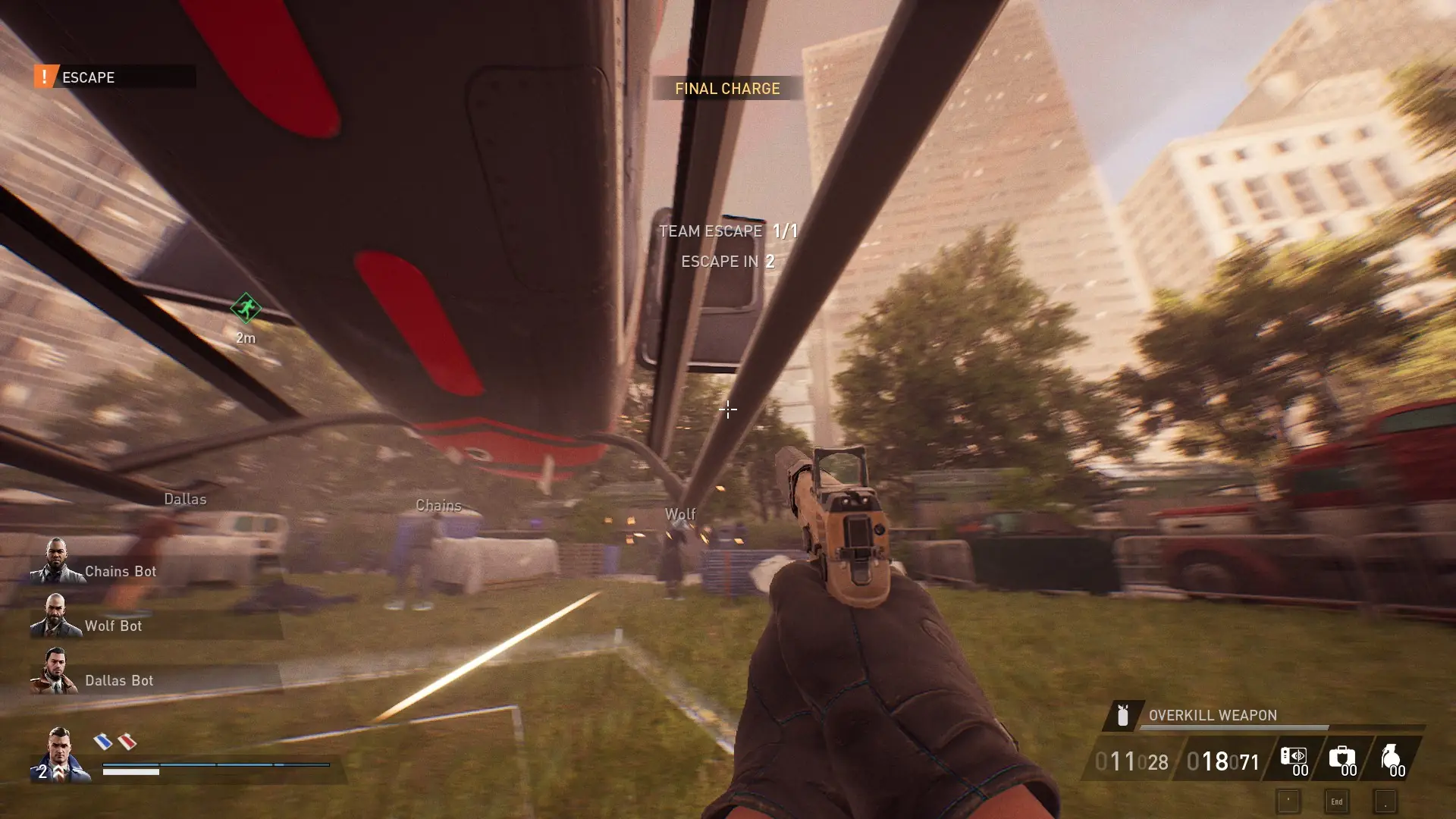 a shoot out under a helicopter