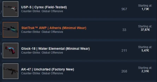 Steam market listings