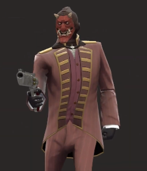 The Spy from Team Fortress 2 wearing various cosmetics. Valve