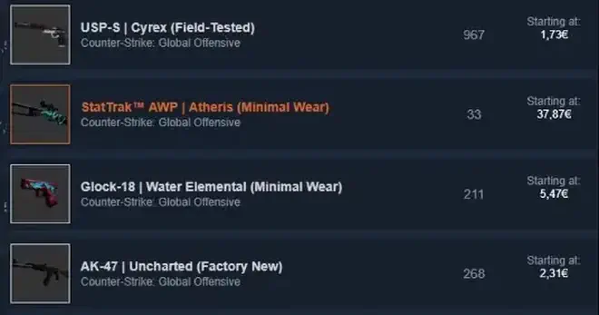 Steam market listings