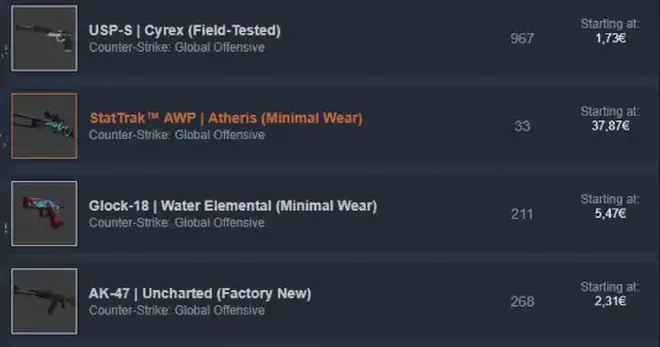 Steam market listings