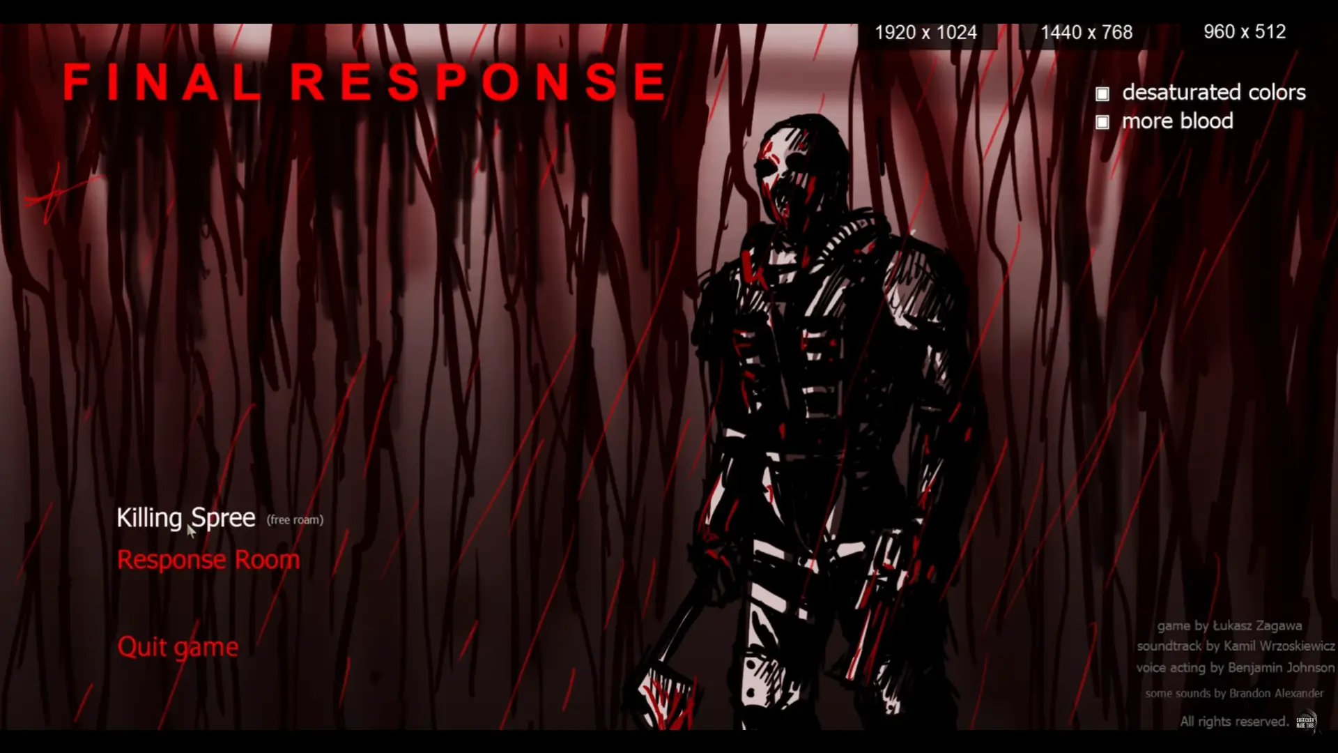 an edgy menu of the tech demo 'Final Response'