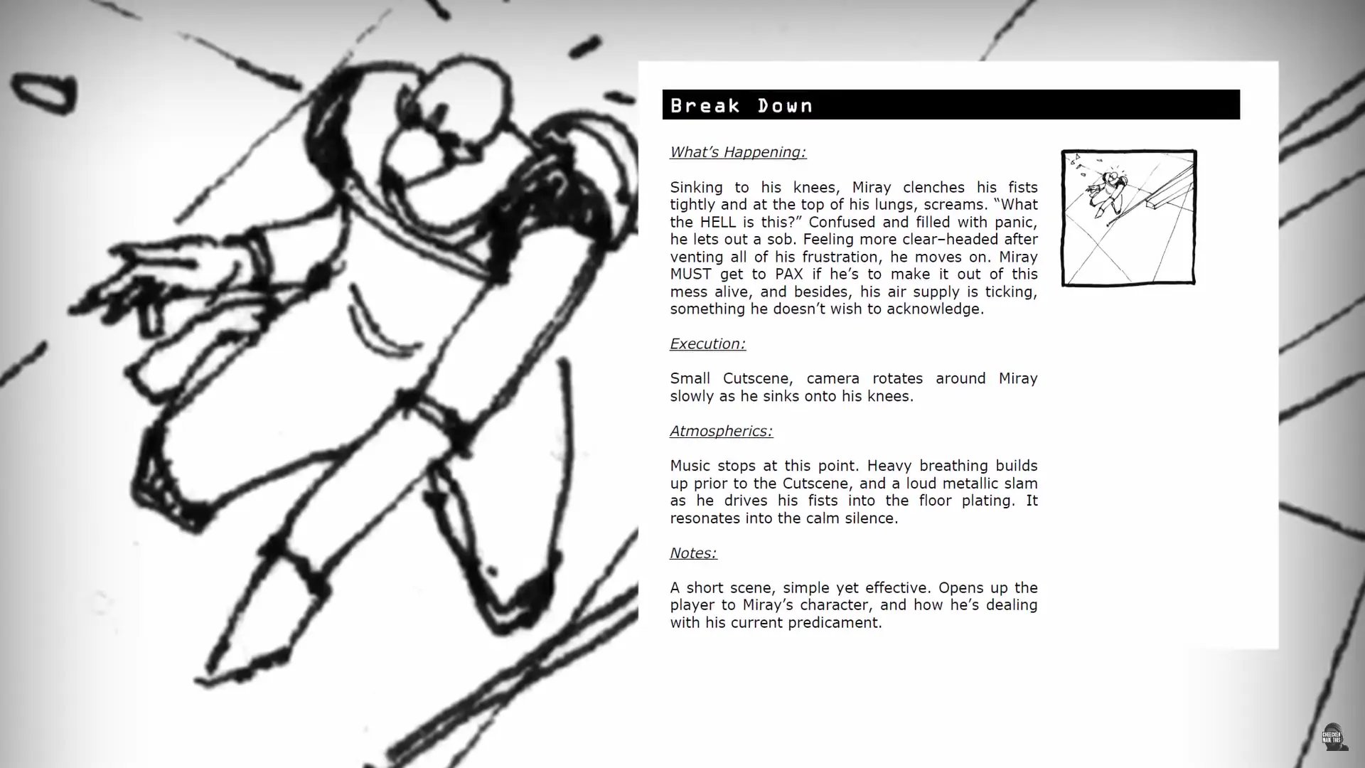 Miray wearing a breathing apparatus in the game design document.