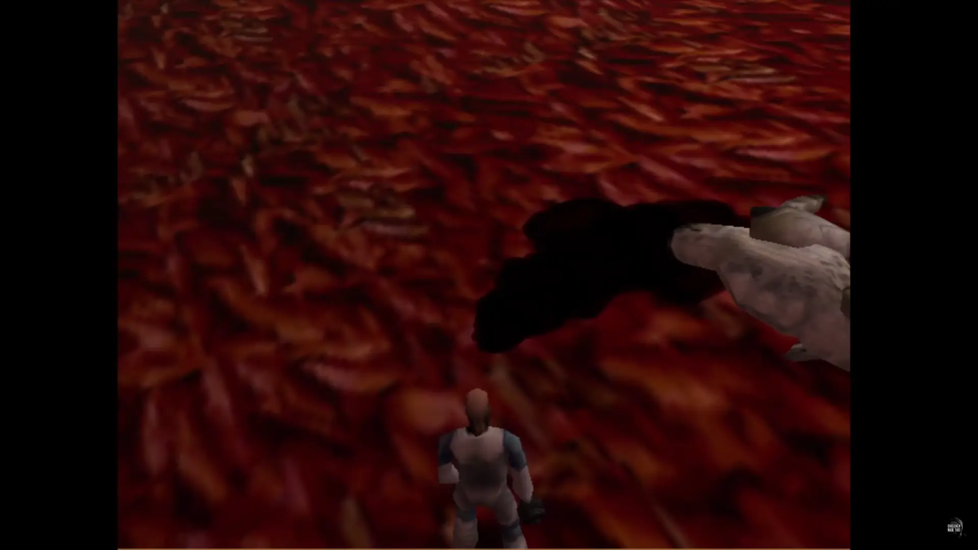 blood pools out of the animal and down slopes